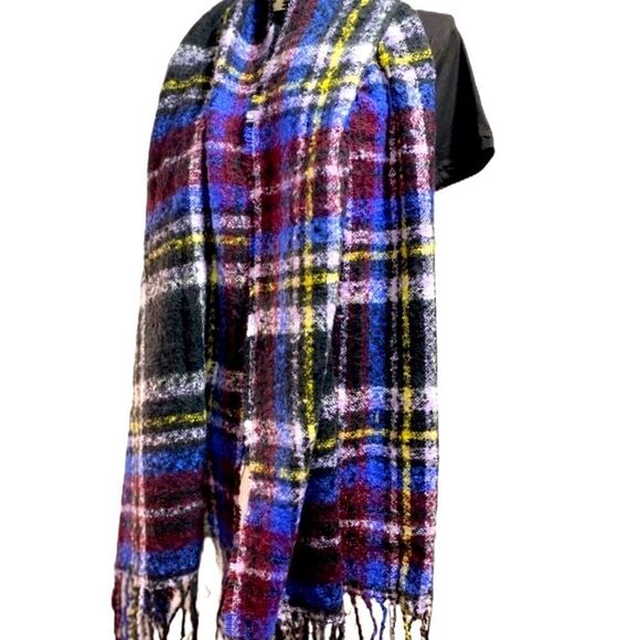 Plaid Boulce Yarn Colorful Super Soft Long Tassel Trim Winter Scarf NEW - Picture 3 of 4
